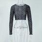 Women Clothing Summer round Neck Long Sleeves Cropped Polka Dot Print See-through Mesh Tops Women Hair