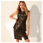 Fall Women Clothing Simple Temperamental All Match round Neck Sleeveless Faux Leather Vest