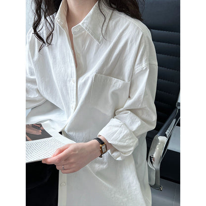 Oxford Cloth Classic Wide Long Sleeved Shirt Women Autumn Office Lazy Outer Wear Casual Overshirt