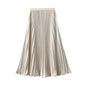 Thin Glittering Pearlescent Pleated Puffy Skirt for Women Autumn Elegant Drape Organ Pleated