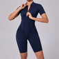 Summer Zipper Short Sleeve Outer Wear Fitness Yoga Jumpsuit Women Dance Tight Sports Jumpsuit