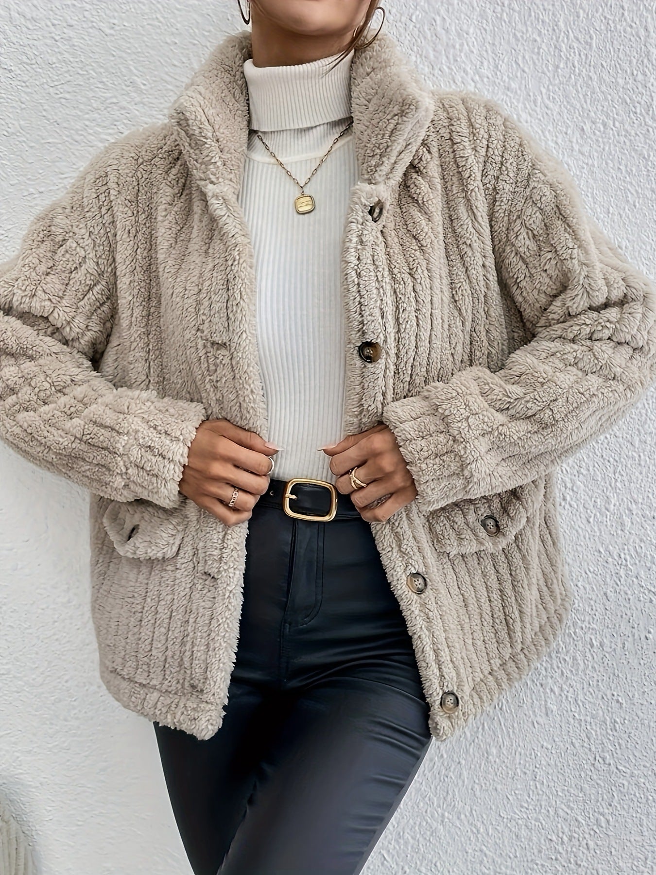 Autumn Winter Plush Button Cardigan Casual Coat