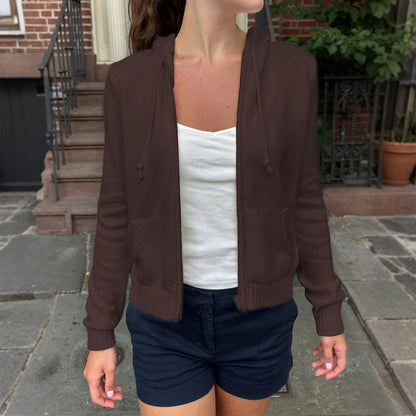 Long Sleeve Solid Color Hoodie Coat Woolen Women Clothing Autumn Winter