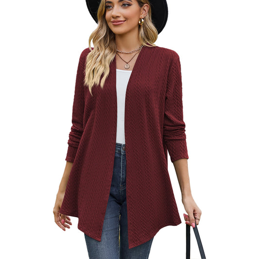 Autumn Winter Solid Color Long Sleeve Loose Cardigan Coat Women Top Women