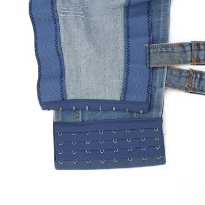 Cross Denim Hand-Stitched Diamond Sling Washed Removable Thick Shoulder Strap Back Strap Buckle Outer Wear