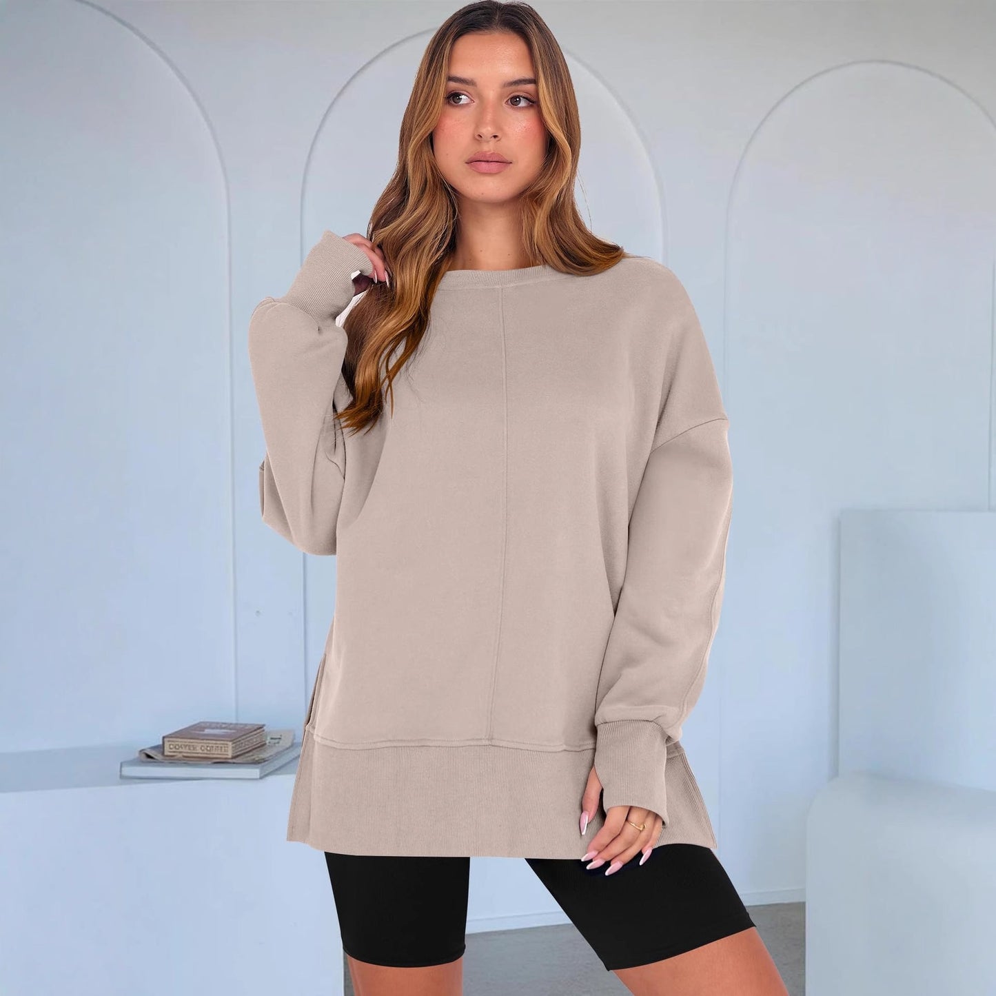 Code Casual round Neck Pullover Solid Color Loose Sports Long Sleeve Sweatshirt Tops