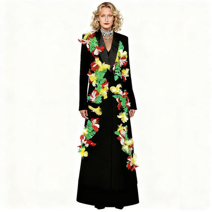 Autumn Winter Star Heavy Industry Nail Feather One Button Extended Blazer Trench Coat