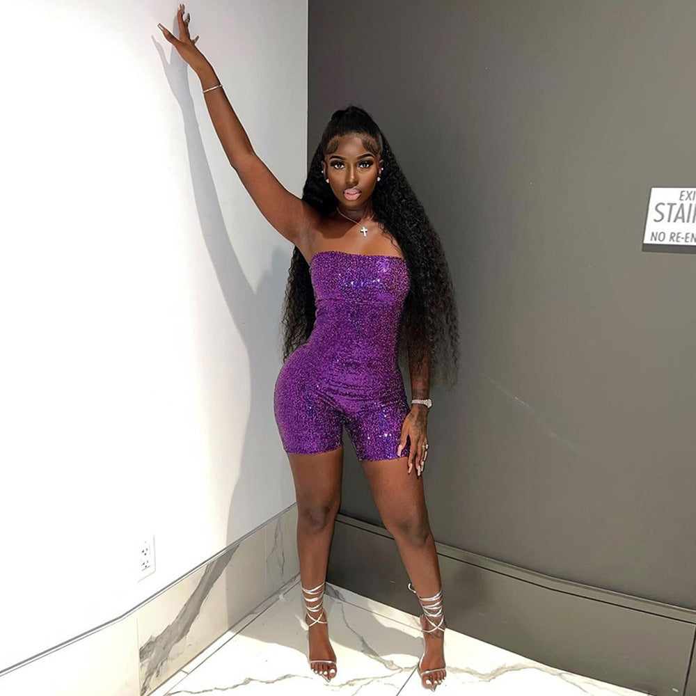 Sexy Tube Top Sequined Jumpsuit Women Jumpsuit