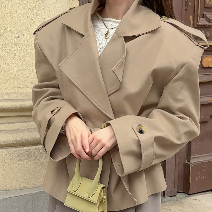 Autumn Design Trendy Casual Lace up Tight Waist Mid Length Khaki Trench Coat for Women