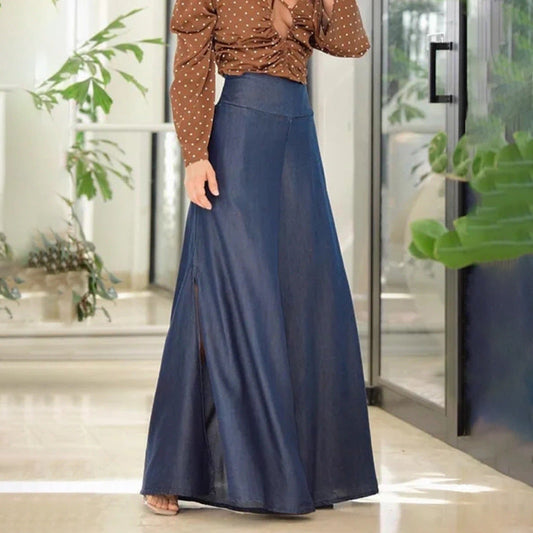 Women High Waist Skirt Retro Easy Matching A line Skirt Side Slit Slimming Elegant Maxi Dress Large Skirt