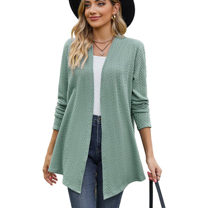 Autumn Winter Solid Color Long Sleeve Loose Cardigan Coat Women Top Women