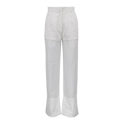 Street High Waist Wide Leg Pants Women Spring Gauze Stitching See through Casual Pants