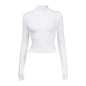 Women Long Sleeve Half Turtleneck Zipper Cardigan Short Tight Sexy Slim Top T shirt