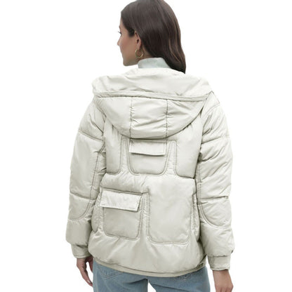 down Cotton Padded Coat Women Winter Thickened Padded Jacket Popular Bright Color Stand Collar Cotton Padded Coat
