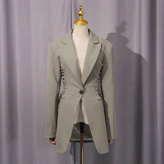 Blazer Women Autumn Trendy Tied Slim Fit Design Long Sleeve Small Blazers