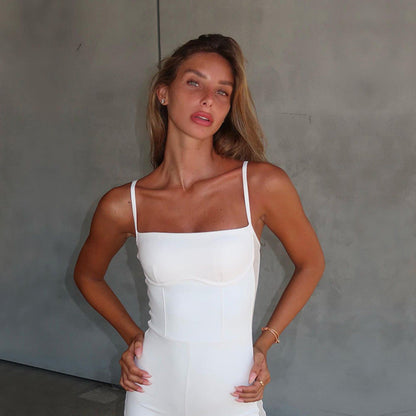 Women Jumpsuit Party Simple Sexy Solid Color Tight Strap Jumpsuit