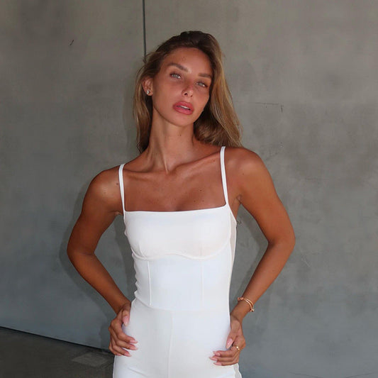 Women Jumpsuit Party Simple Sexy Solid Color Tight Strap Jumpsuit