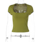 Sexy Women Clothing Summer Solid Color Square Collar Short Sleeve Slim Fit Slimming T shirt Vest Top