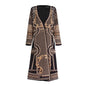 Elegant Profile Baggy Coat Women Autumn V neck Hidden Hook Printed Design Long Trench Coat