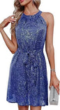 Women Clothing Sequ Dress Half Halter Collar Sleeveless Sparkling Dress