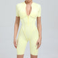 Summer Zipper Short Sleeve Outer Wear Fitness Yoga Jumpsuit Women Dance Tight Sports Jumpsuit