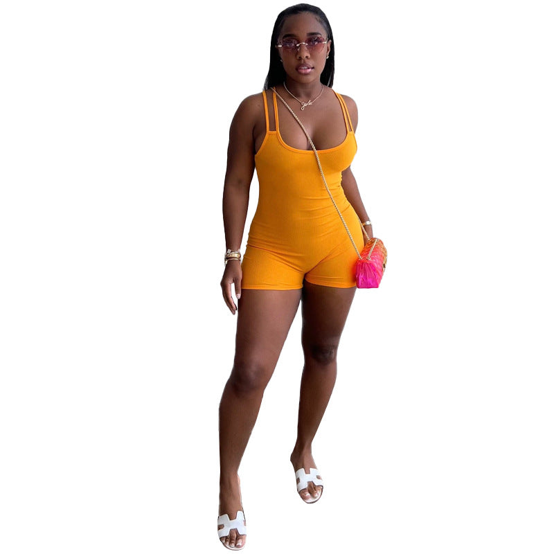 Women Shoulder Strap Sports Romper Tight Vest Summer Romper