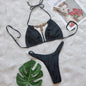 Bikini Crystal Diamond Split Women's Swimsuit Plain Tied Swimsuit