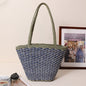 Special Interest Design Contrast Color One Shoulder Straw Bag Simple Twill Woven Tote Women Seaside Vacation Beach Bag