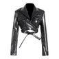Autumn Gas Field Full Open Criss Cross Lace Up Waist Controlled Show Chest Long Sleeve Faux Leather Short Coat Women