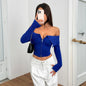 Women Clothing off Neck Trendy T shirt Spring Summer off the Shoulder Short Top