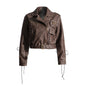 Niche Design Women Short Distressed Washed Leather Coat Asymmetric Zipper Tooling Coat for Women