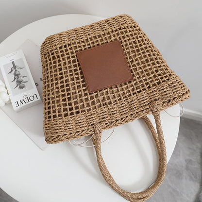 Niche Thailand Straw Bag Retro One Shoulder Portable Hollow Out Cutout Woven Bag Women Seaside Vacation Beach Bag