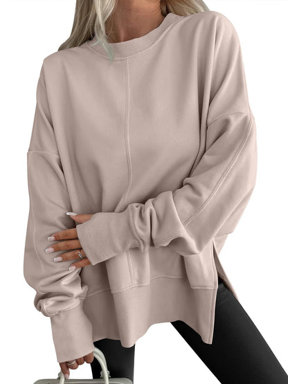 Code Casual round Neck Pullover Solid Color Loose Sports Long Sleeve Sweatshirt Tops
