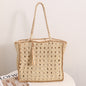 Square Tassel Shoulder Straw Bag Fresh Hollow Out Cutout Handmade Straw Bag Woven Bag Women Seaside Vacation Beach Bag
