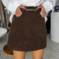 Retro Corduroy Skirt Women Short Autumn High Waist Office All Matching Slimming A line Sheath Skirt（Without Belt）