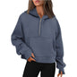 Half Zipper Pullover Hooded Sweatshirt Fleece Short Chic Scuba Sweater for Women