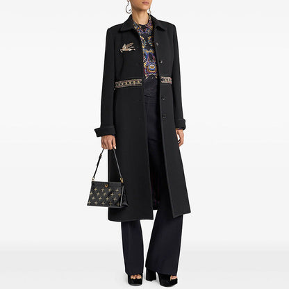 Autumn Winter Star Heavy Industry Beads Diamond Badge Woolen Coat Woolen Coat