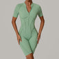 Summer Zipper Short Sleeve Outer Wear Fitness Yoga Jumpsuit Women Dance Tight Sports Jumpsuit