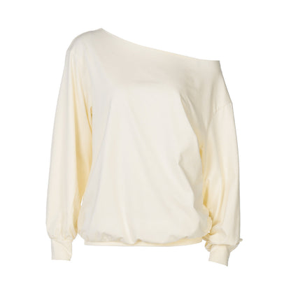 Women lothing Autumn Casual Loose Fitting Cropped Long Sleeve Solid Color Top