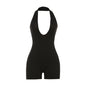 Summer Women Clothing Sexy Sexy Solid Color Lace up V neck Halter Bum Lift Shorts Jumpsuit