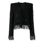 Spring Autumn Bright Silk Tweed Fringe Pocket Fastener Decoration Cardigan Women Coat Top