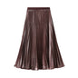 Thin Glittering Pearlescent Pleated Puffy Skirt for Women Autumn Elegant Drape Organ Pleated