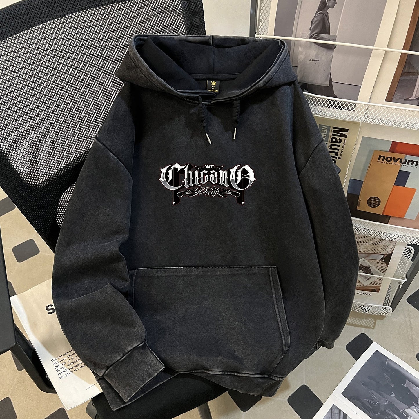 Autumn Winter Pure Cotton Cotton Composite Casual Trend Vintage Batik Washed Distressed Hooded Sweater