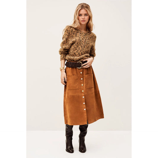 Women Vintage Corduroy Single Breasted High Waist Fall Winter Classic Skirt