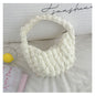 Cute Portable Beanie Straw Bag Handmade Crocheted Solid Color Hand Carrying Woven Bag Women Seaside Vacation Beach Bag