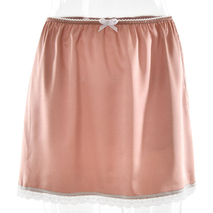 Summer Lace Solid Skirt Sexy Slimming High Waist Satin Skirt