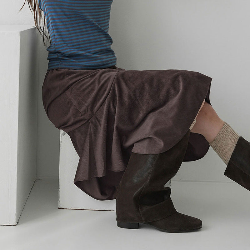 Maillard Women Autumn Winter Retro Brown Mid Length with Irregular Asymmetric Design