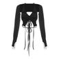 Women Clothing Long Sleeved Halter Backless Tied Slim Fit Solid Color T shirt
