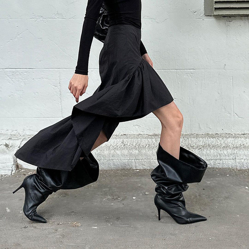 Fall Design High Waist Open Leg Layered Ruffled Cotton Irregular Asymmetric Skirt for Women