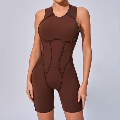 Three Dimensional Patchwork Tight One Piece Sports Workout Beauty Back Outer Wear One Piece Yoga Jumpsuit